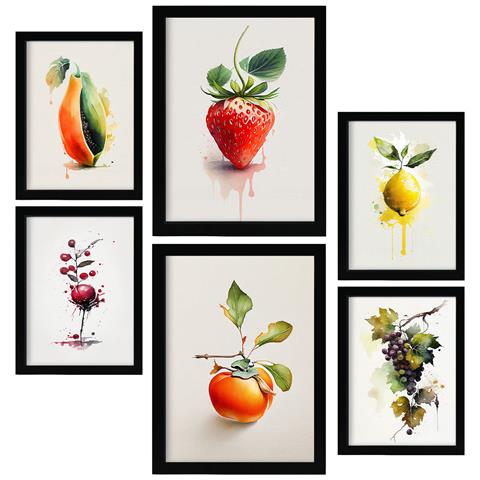 Set Di 6 Stampe Poster Di Frutta, Verdura E Cibo Sano Dai Colori Vivaci, Realizzati Con Acquerelli Su Sfondi Bianchi Puri. A3 & A4 Senza Cornice - Foto 1