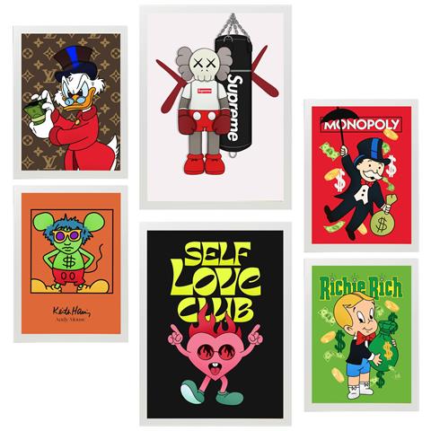 Set Di 6 Stampe L'iconico Umorismo Di Dinald Mongoly Sul Monopoli Incorniciato Con Illustrazioni Di Design Per La Decorazione Delle Pareti Di Casa A3 & A4 Cornice Bianca - Foto 1