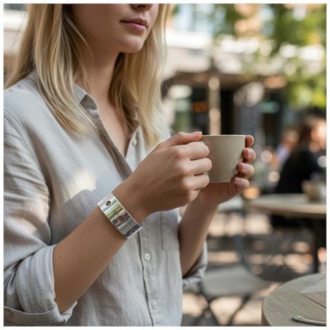 Bracciale Largo In Ottone, Camino Placcato Argento, 10µ - Foto 2