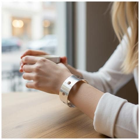 Bracciale Largo In Ottone, Camino Placcato Argento, 10µ - Foto 3