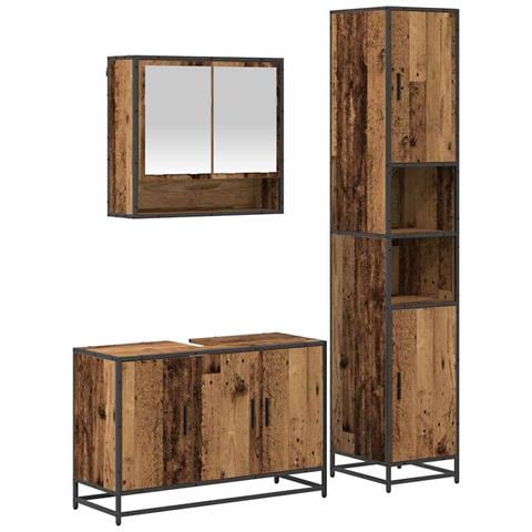 Set di mobili per il bagno con lo scaffale 3 pcs Legno vecchio - Foto 1
