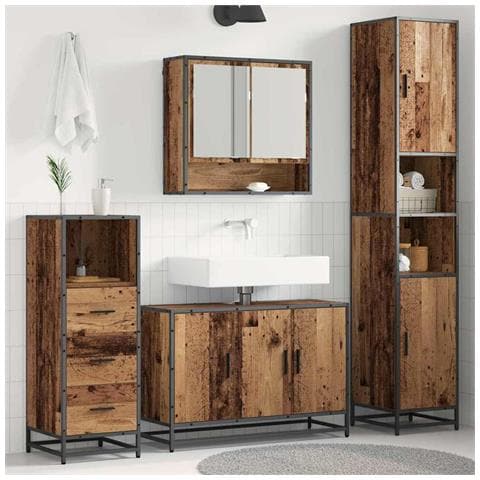 Set di mobili per il bagno con lo scaffale 3 pcs Legno vecchio - Foto 2
