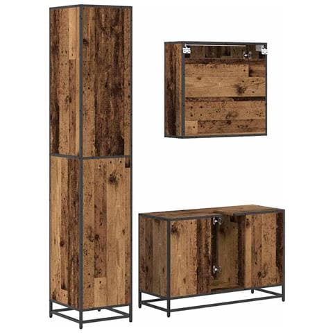Set di mobili per il bagno con lo scaffale 3 pcs Legno vecchio - Foto 9