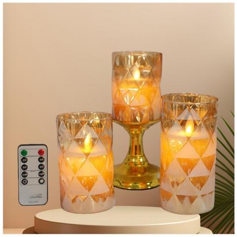 Set Di Candele A Led A Batteria - Candele Senza Fiamma In Vetro Diamantato Con Telecomando - Foto 4