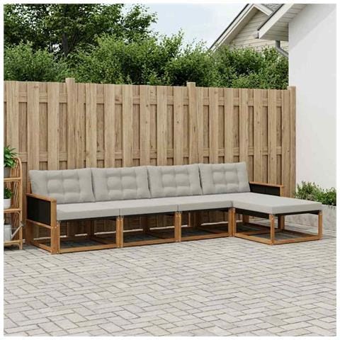 Set di divani da esterno 5 pcs Naturale e Grigio Chiaro - Foto 2