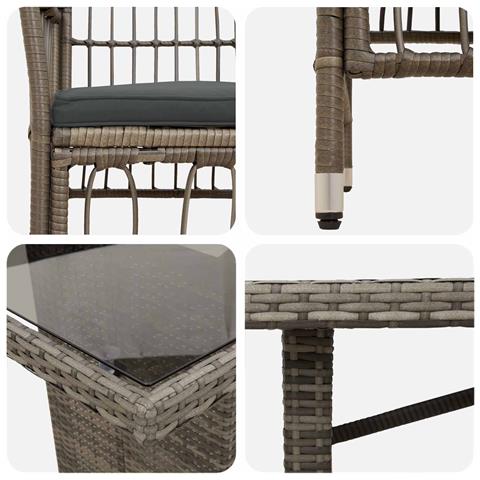 Set da pranzo per esterni 9 pz Grigio polyrattan - Foto 8