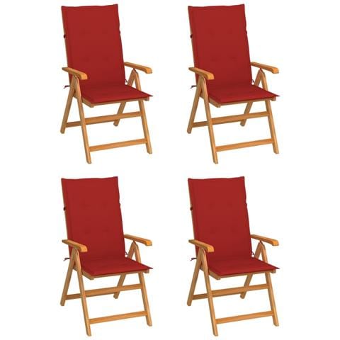Sedie da Giardino 4 pz con Cuscini Rossi Massello di Teak - Foto 1