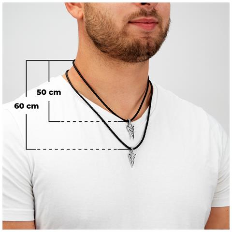 Collana da Uomo in Pelle Premium, ""Arrow"", 60cm, Argento - Foto 7