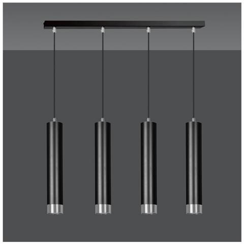 Lampada A Sospensione Kibo - Nero, Cromo - Acciaio Verniciato A Polvere - 60x100x6 Cm - Foto 2