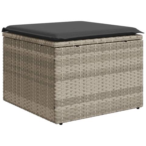 Sgabello Giardino E Cuscino Grigio Chiaro 55x55x37cm Polyrattan - Foto 2