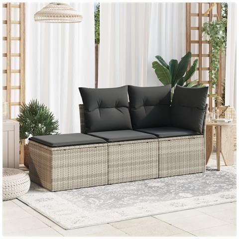 Sgabello Giardino E Cuscino Grigio Chiaro 55x55x37cm Polyrattan - Foto 3