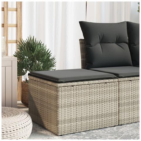 Sgabello Giardino E Cuscino Grigio Chiaro 55x55x37cm Polyrattan - Foto 1