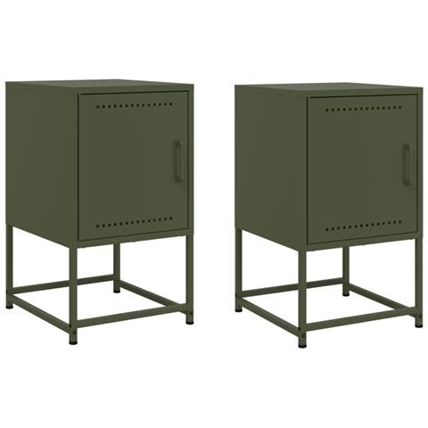 Comodini 2 Pz Verde Oliva 36x39x60,5 Cm In Acciaio - Foto 1