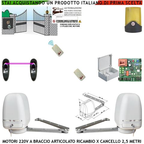 Cancello Elettrico 5 Mt 2 Motori 220 V Braccio Articolato Automatismo 2 Ante Battenti Da 0,5 Fino A 2,5 Metri Centrale - Foto 1
