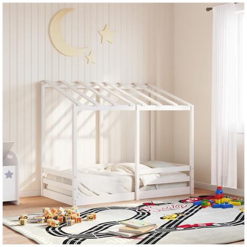 Letto Per Bambini Con Tetto Bianco 70x140cm Legno Massello Pino - Foto 1