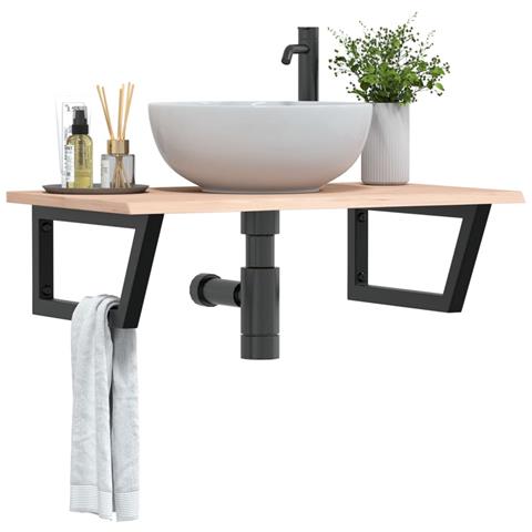 Ripiano A Parete Per Lavabo In Acciaio E Massello Di Rovere - Foto 8