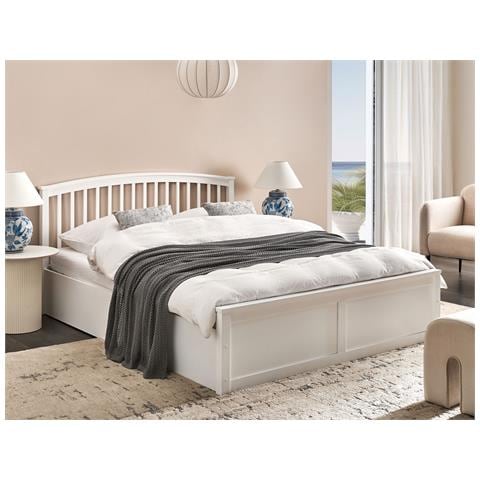 Letto Contenitore Legno Di Pino Clarbec 160 X 200 Cm Bianco - Foto 1