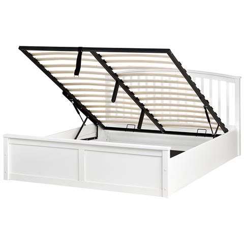 Letto Contenitore Legno Di Pino Clarbec 160 X 200 Cm Bianco - Foto 2