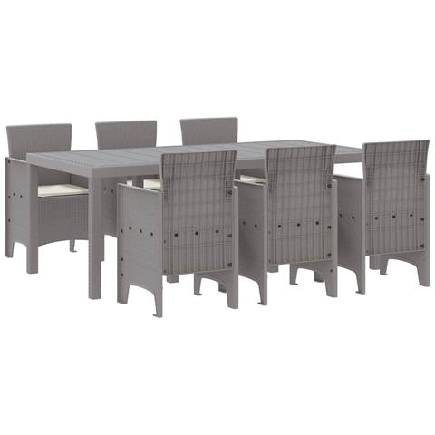 Set da pranzo da giardino da 7 pezzi con cuscini Grigio Chiaro Polyrattan - Foto 1