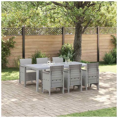 Set da pranzo da giardino da 7 pezzi con cuscini Grigio Chiaro Polyrattan - Foto 2