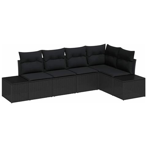 Set di divani da giardino 5 pezzi con cuscini neri in polyrattan - Foto 1