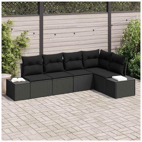 Set di divani da giardino 5 pezzi con cuscini neri in polyrattan - Foto 2