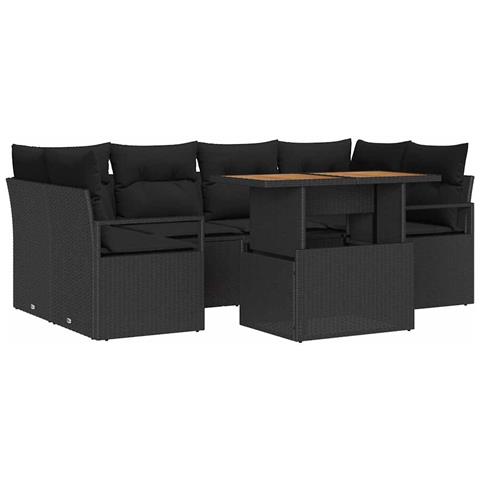 Set Divani Giardino 7 Pezzi con Cuscini in Rattan Poliestere Nero , Divano Giardino 2 Posti con Contenitore e Cuscini in Rattan Poliestere Nero - Foto 1