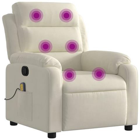 Poltrona Massaggiante Reclinabile Crema in Velluto - Foto 1