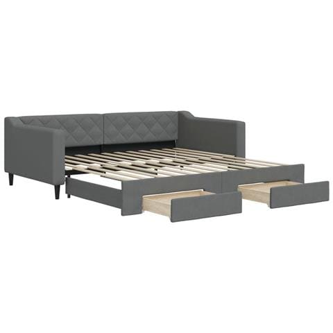 Divano Letto Estraibile Cassetti Grigio Scuro 100x200cm Tessuto - Foto 1