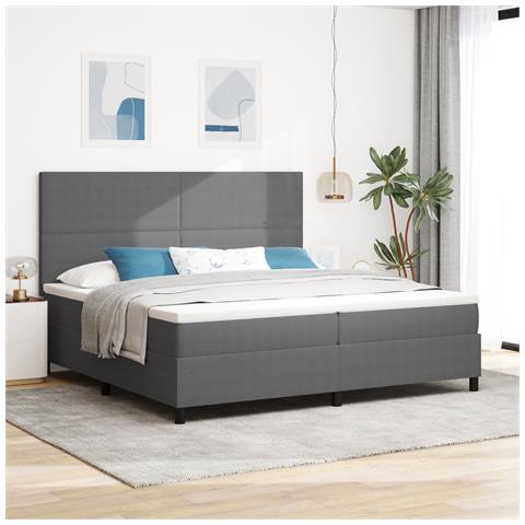 Letto a Rete con Materasso Grigio Chiaro 200x200 cm Tessuto di Corduroy - Foto 2