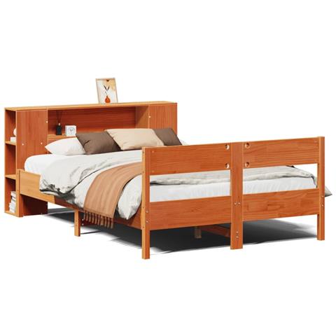 Letto Libreria senza Materasso Marrone Cera 135x190 cm in Pino - Foto 1
