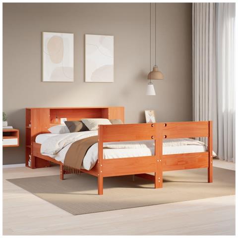 Letto Libreria senza Materasso Marrone Cera 135x190 cm in Pino - Foto 2