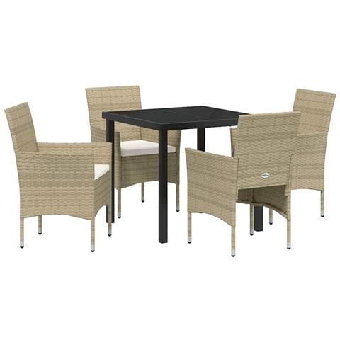 Set da Pranzo per Giardino con cuscino 5 pcs Beige Poly Rattan - Foto 1