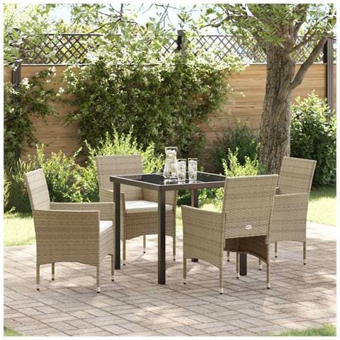 Set da Pranzo per Giardino con cuscino 5 pcs Beige Poly Rattan - Foto 2