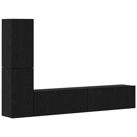 Mobile TV da Parete 4 pcs Rovere nero Legno multistrato - Foto 1