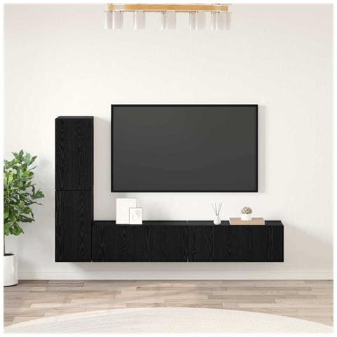 Mobile TV da Parete 4 pcs Rovere nero Legno multistrato - Foto 2