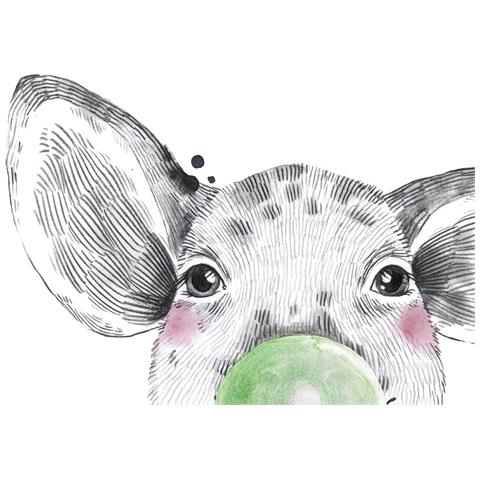 Set Di 6 Stampe Animali Bambini Gomma Da Masticare Maiale Giraffa Coniglio Volpe Cavallo Cani A3 Cornice Nera - Foto 2