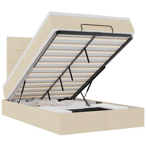 Struttura Letto Pouf con Materasso Crema 120x200 cm in Tessuto - Foto 1