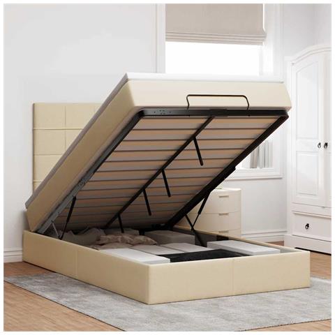 Struttura Letto Pouf con Materasso Crema 120x200 cm in Tessuto - Foto 2