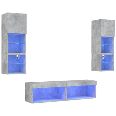 Mobili TV a Muro con LED 6pz Grigio Cemento Legno Multistrato - Foto 1