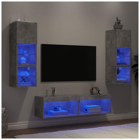 Mobili TV a Muro con LED 6pz Grigio Cemento Legno Multistrato - Foto 2