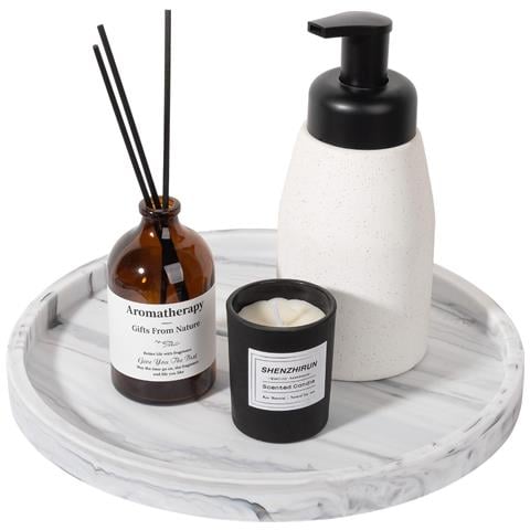 Vassoio Rotondo In Silicone Da 27 Cm - Organizzatore Con Texture Di Marmo Per La Decorazione Domestica White - Foto 1