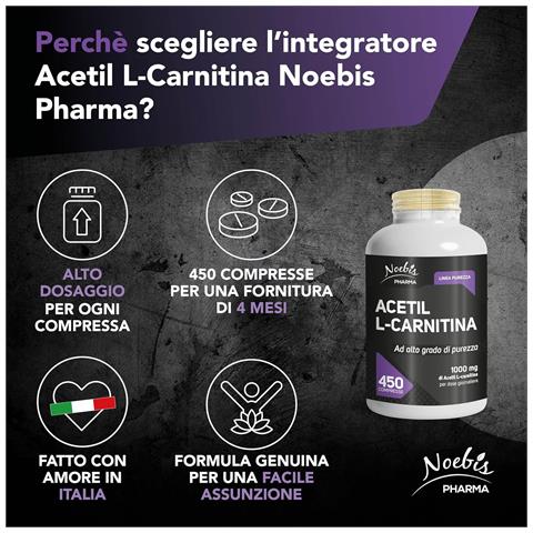 Acetil L-Carnitina 450 Compresse - 1000 mg per Dose Giornaliera - Energia, Tono e Vitalità (Confezione quintupla) - Foto 5
