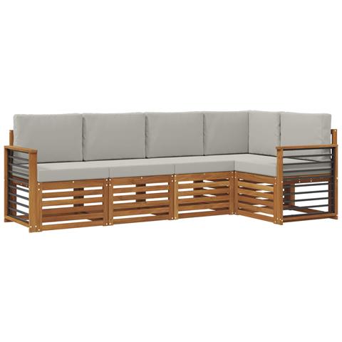 Set divani con cuscino 5 pcs Grigio Naturale e Chiaro - Foto 1