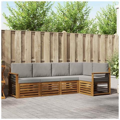 Set divani con cuscino 5 pcs Grigio Naturale e Chiaro - Foto 2