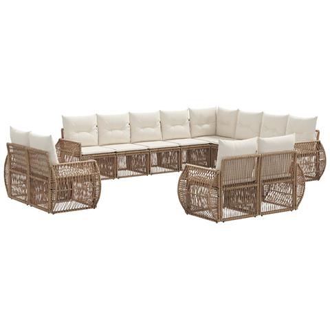 Set Divano da Giardino 12 pcs Beige e Bianco Crema polyrattan - Foto 1