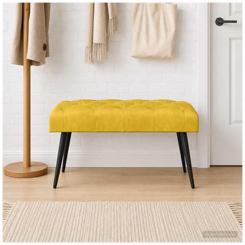 Panchina con bottoni imbottiti Giallo 80 x 40 x 46 cm Velluto - Foto 2