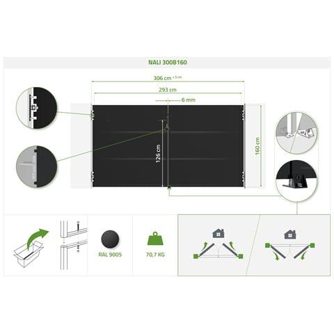 Cancello NALI in acciaio nero opaco, altezza 160 cm, 3 m. - Foto 2