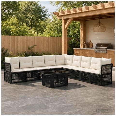 Set Divano da Giardino 10 pz Nero polyrattan - Foto 10