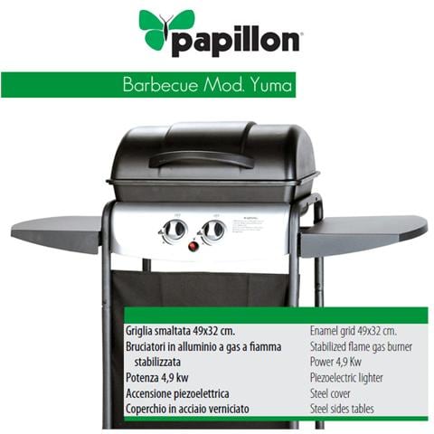 Barbecue A Gas Griglia Smaltata Fornelli In Alluminio Con 2 Ruote - Foto 1